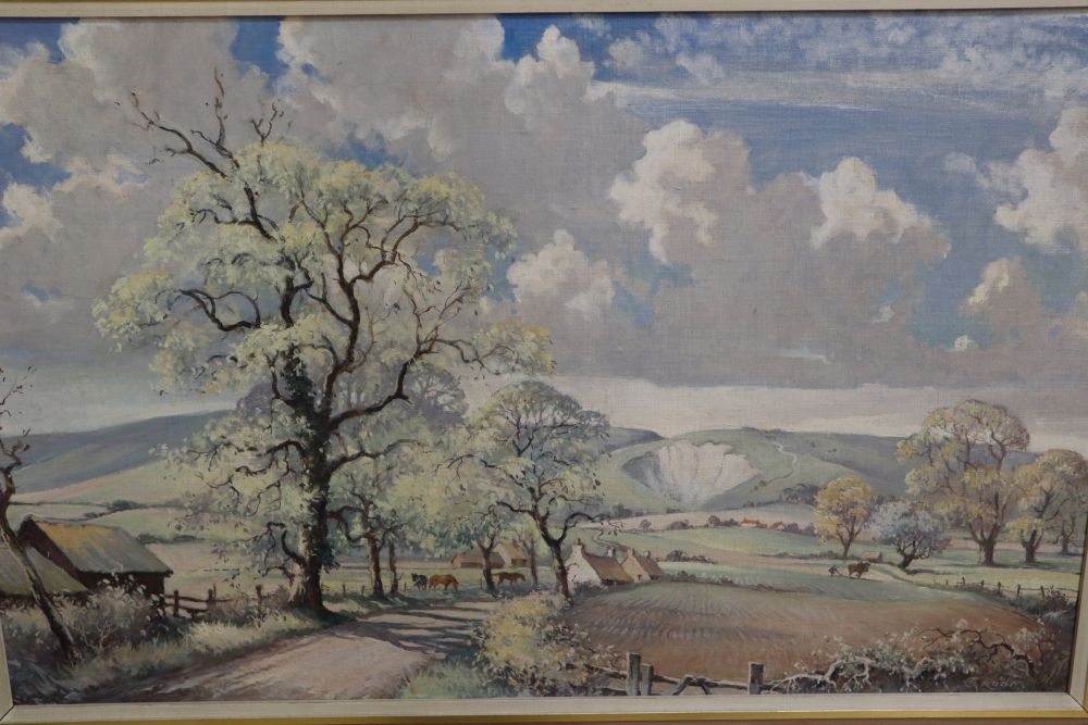 Emerson Groom (1891-1983), pair of oils on board, The Downs near Glynde and The road to Firle Beacon, signed, 48 x 77cm